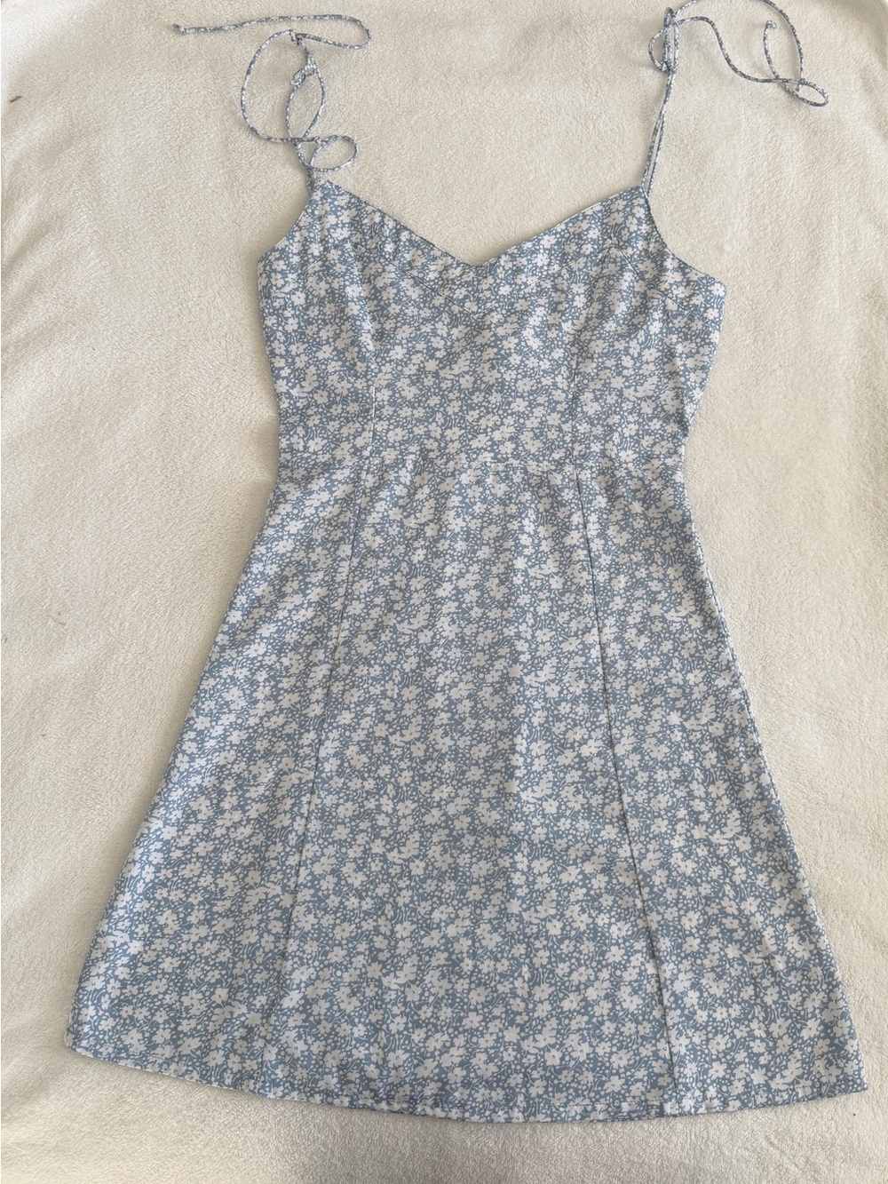 Francesca’s Blue Rain Light Blue Floral Tie-Strap Mini Dress